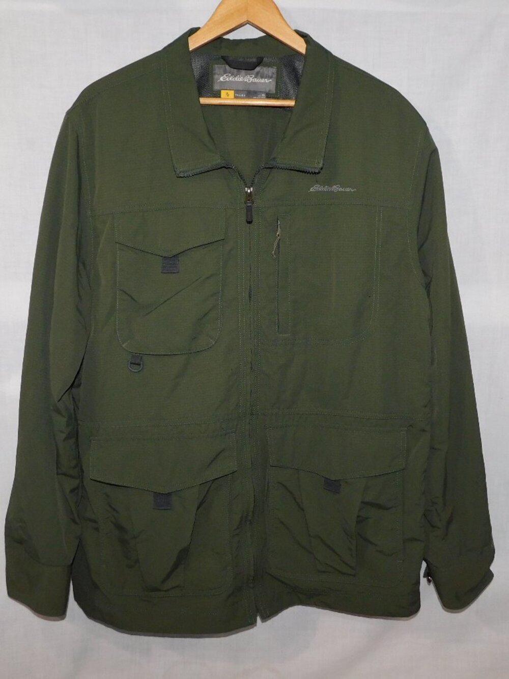 Eddie Bauer Travex Utility Field Jacket Olive Green Ripstop Nylon Zip Men's XL